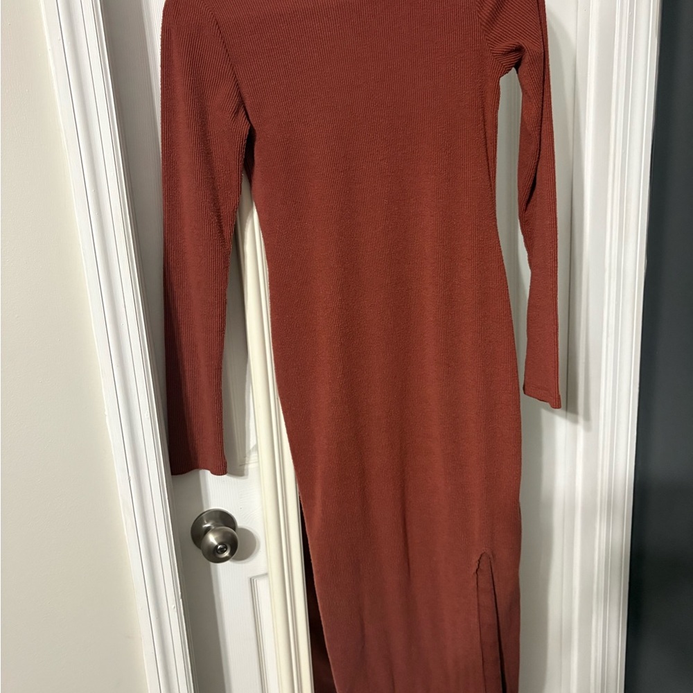wild fable Long Sleeve Ribbed Maxi Dress in Rust